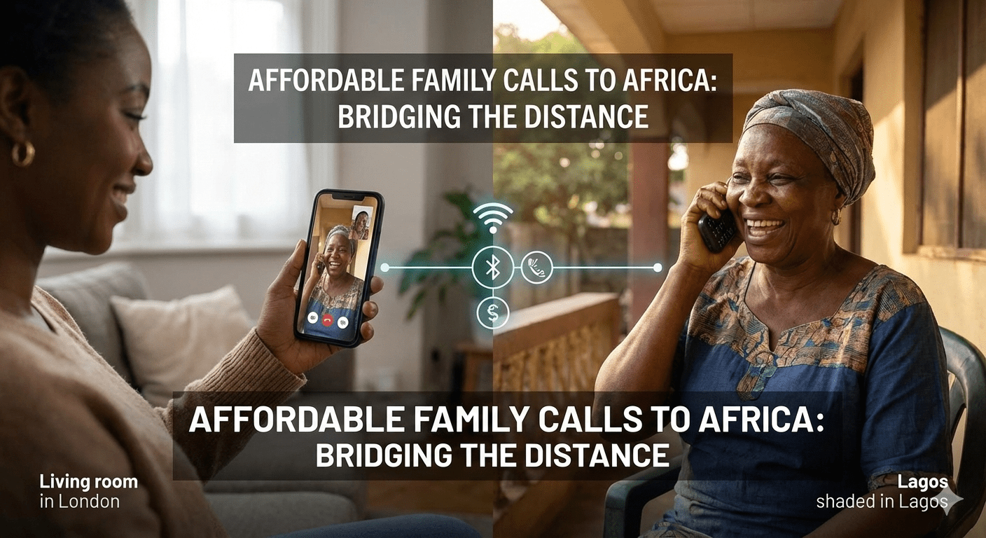 Family calling Africa affordably using app on phone