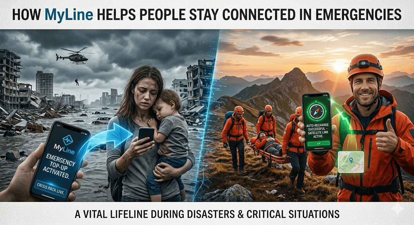 Traveler using MyLine app during emergency to stay connected